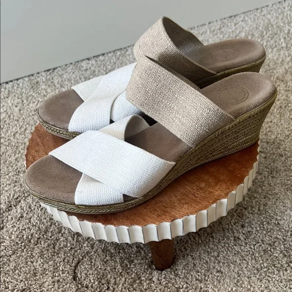 White and Tan Wedge Sandals, Charleston Shoe Co - Picture 3 of 4